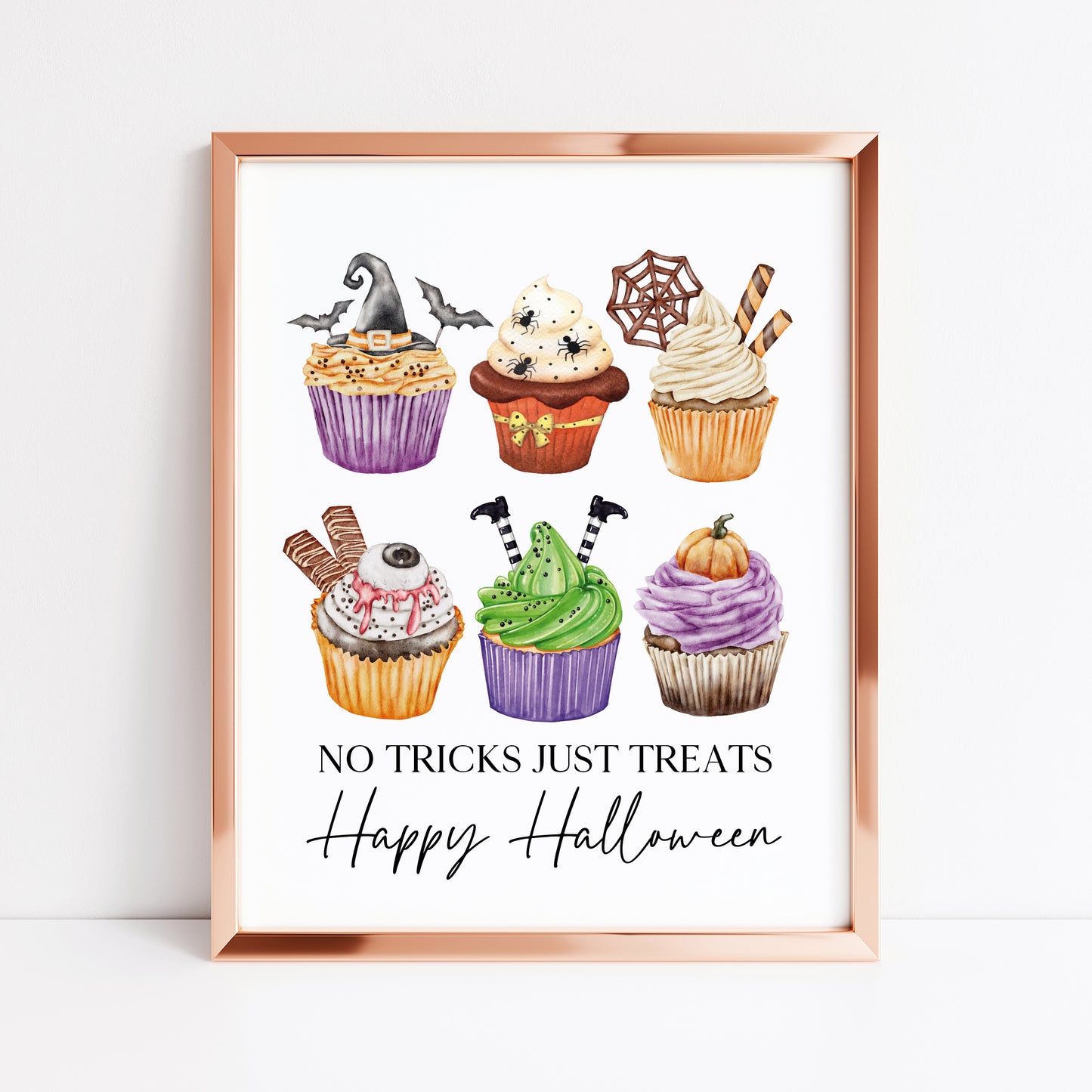 No tricks, just treats halloween spooky cupcake bakes watercolour cute halloween sign unframed wall art poster print, halloween sign