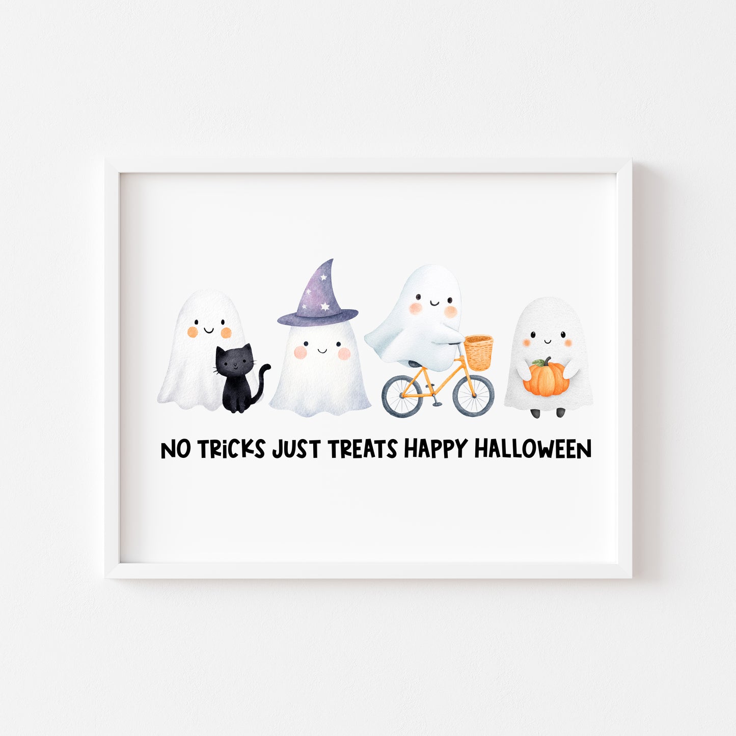 Halloween print, No tricks just treats cute but spooky ghosts watercolour unframed wall art poster