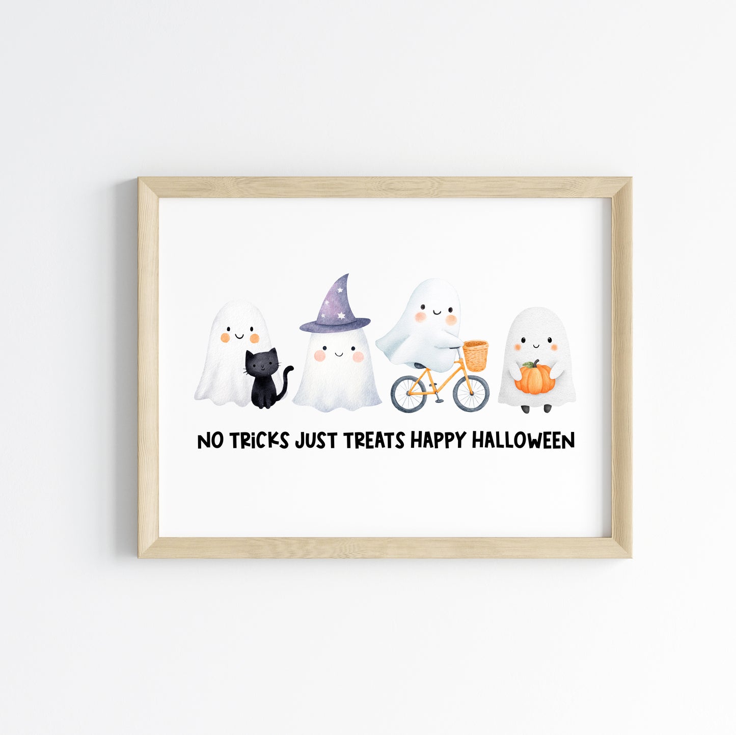Halloween print, No tricks just treats cute but spooky ghosts watercolour unframed wall art poster