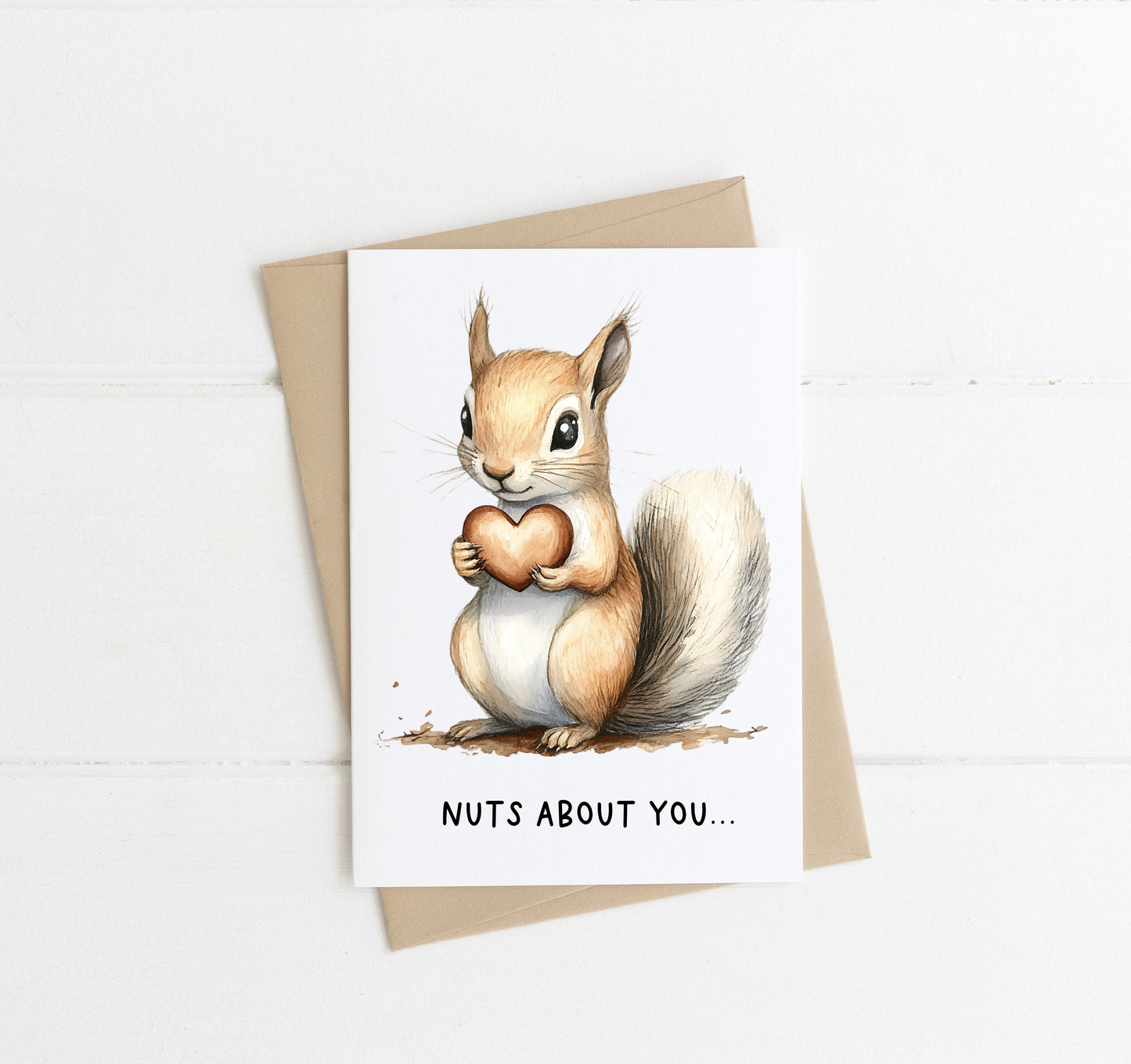 Funny Valentines Day Card, nuts about you, squirrel heart nut humorous funny valentines couples card & envelope,kraft brown or white