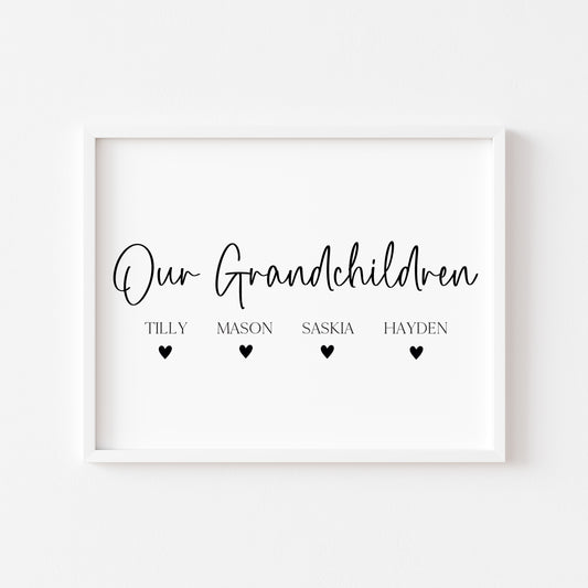 Personalised Grandchildren Hearts Print Custom unframed Home Wall Art