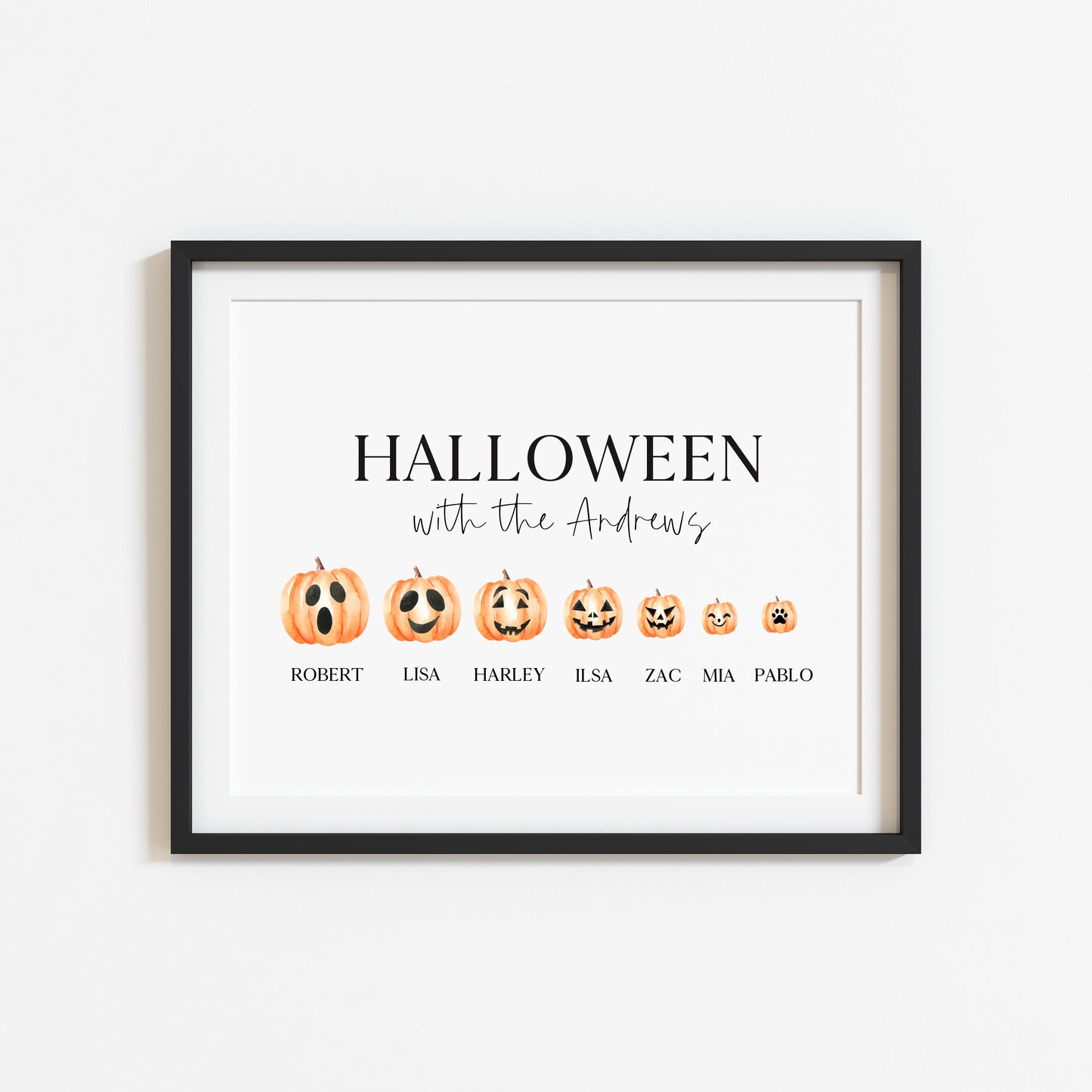 Halloween Family Pumpkin personalised print, choose your own, spooky face pumpkin halloween autumn personalised unframed wall art poster print