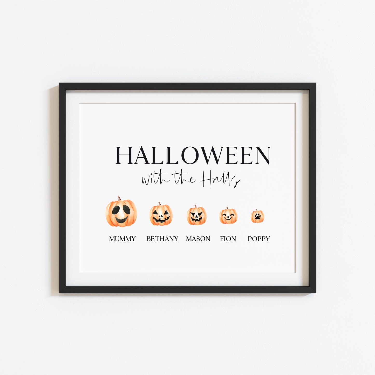 Halloween Family Pumpkin personalised print, choose your own, spooky face pumpkin halloween autumn personalised unframed wall art poster print