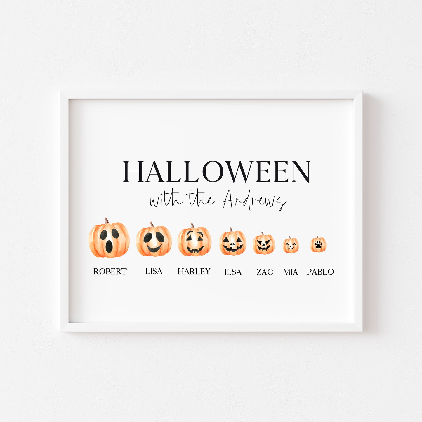 Halloween Family Pumpkin personalised print, choose your own, spooky face pumpkin halloween autumn personalised unframed wall art poster print