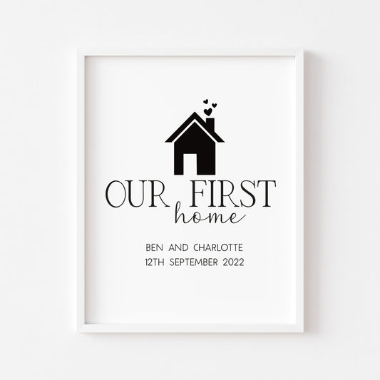 Our First / New home, house print, personalised with names and or dates couples wall art new home gift unframed poster print