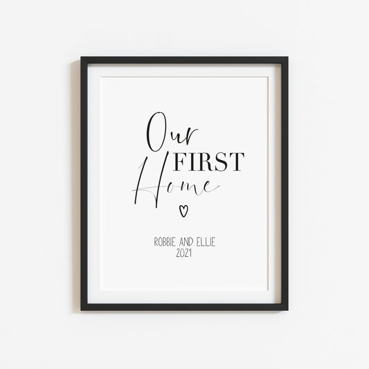 Our first home, house print, personalised with names and or dates couples wall art new home gift unframed poster print