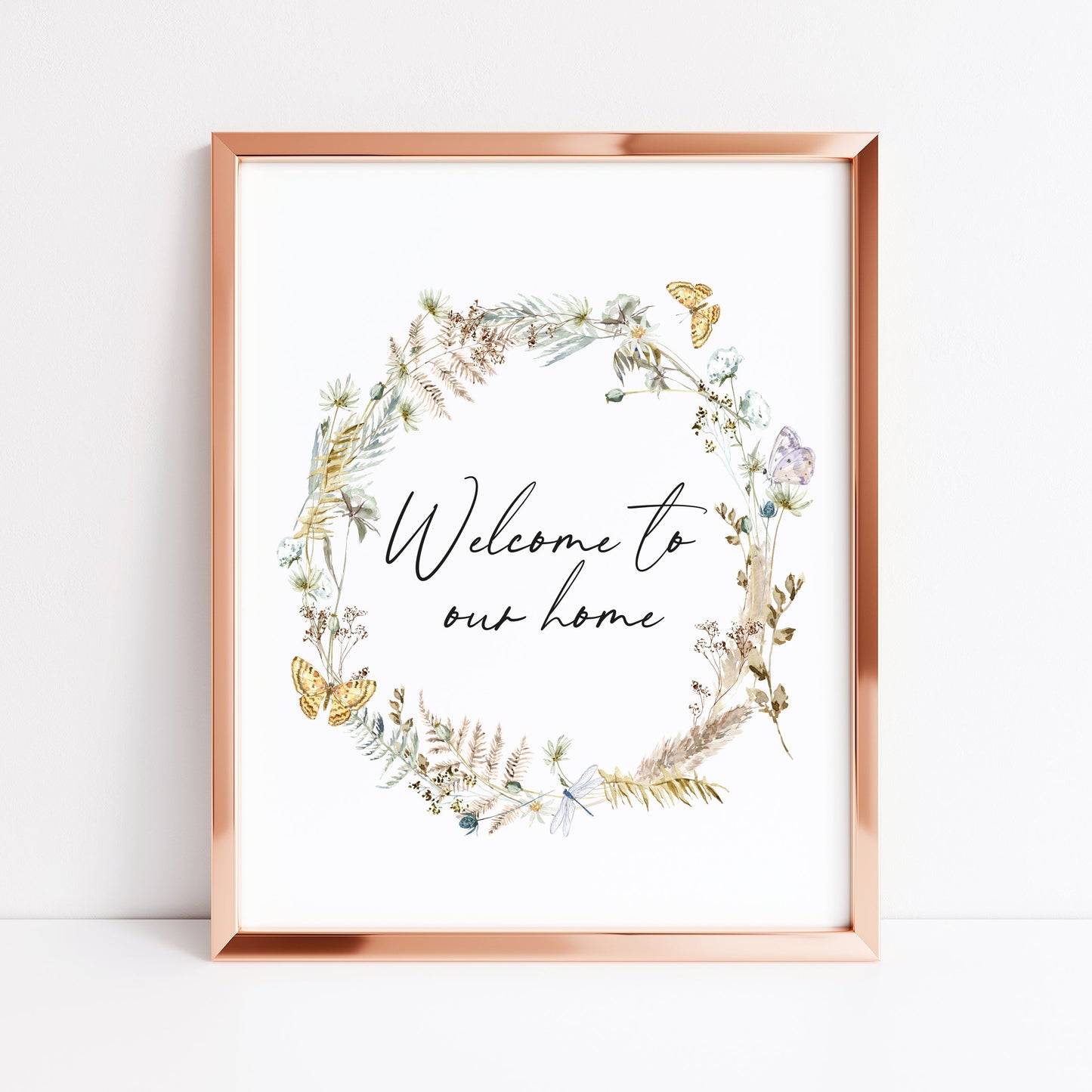 Welcome to our home boho butterfly floral wreath home unframed wall art poster print