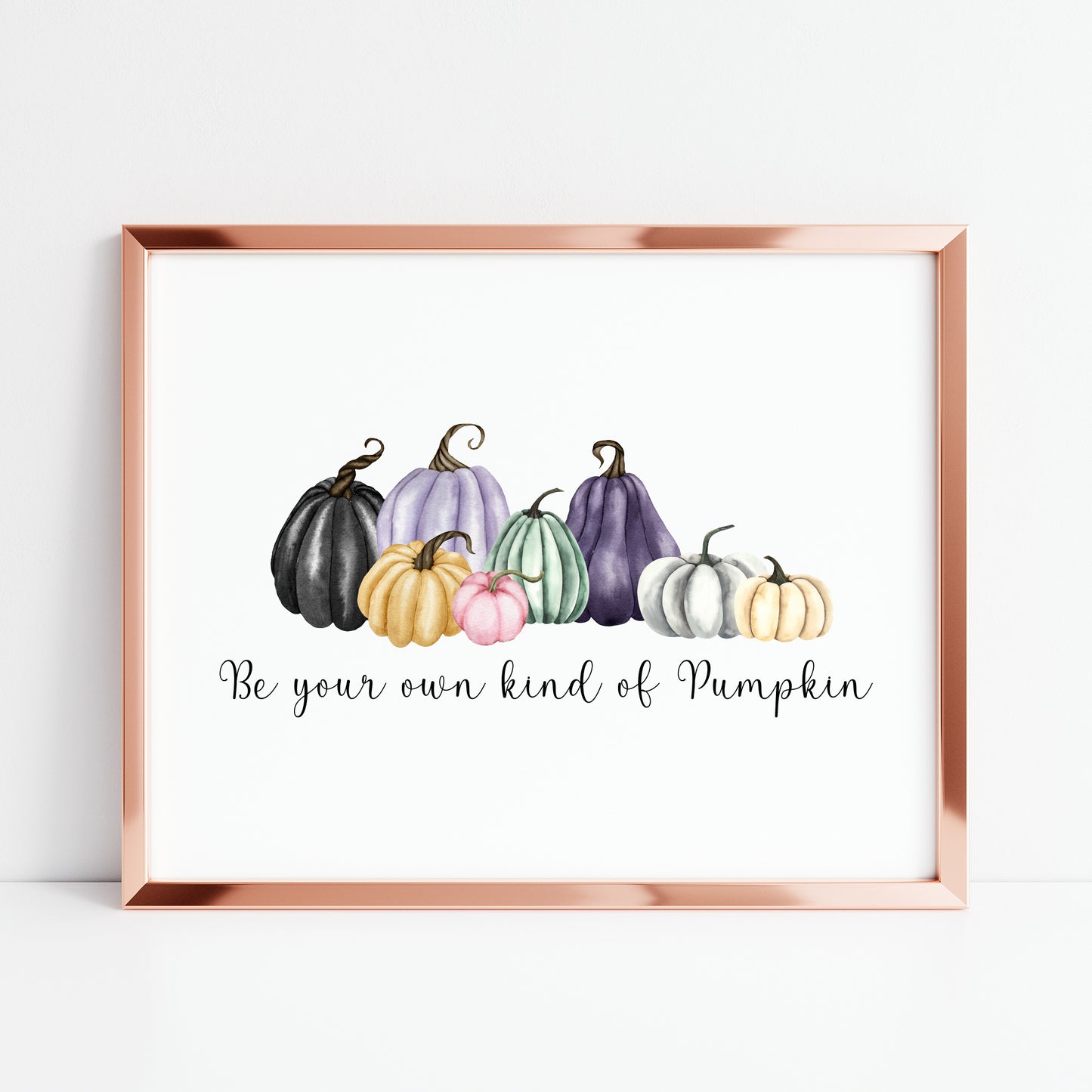 Be your own kind of pumpkin black, orange,purple, green & pink watercolour arrangement unframed wall art poster print