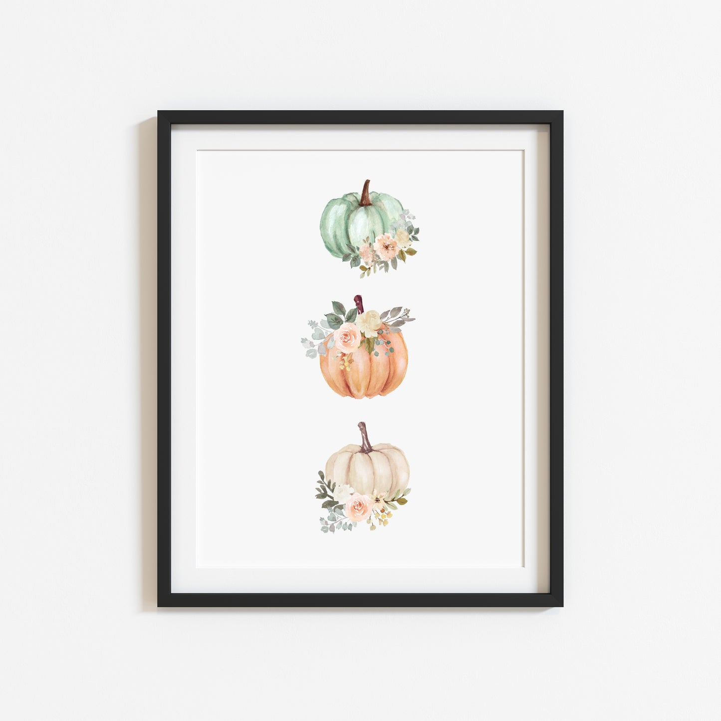 Autumn floral pumpkin trio set illustration fall seasonal pumpkins unframed wall art poster print