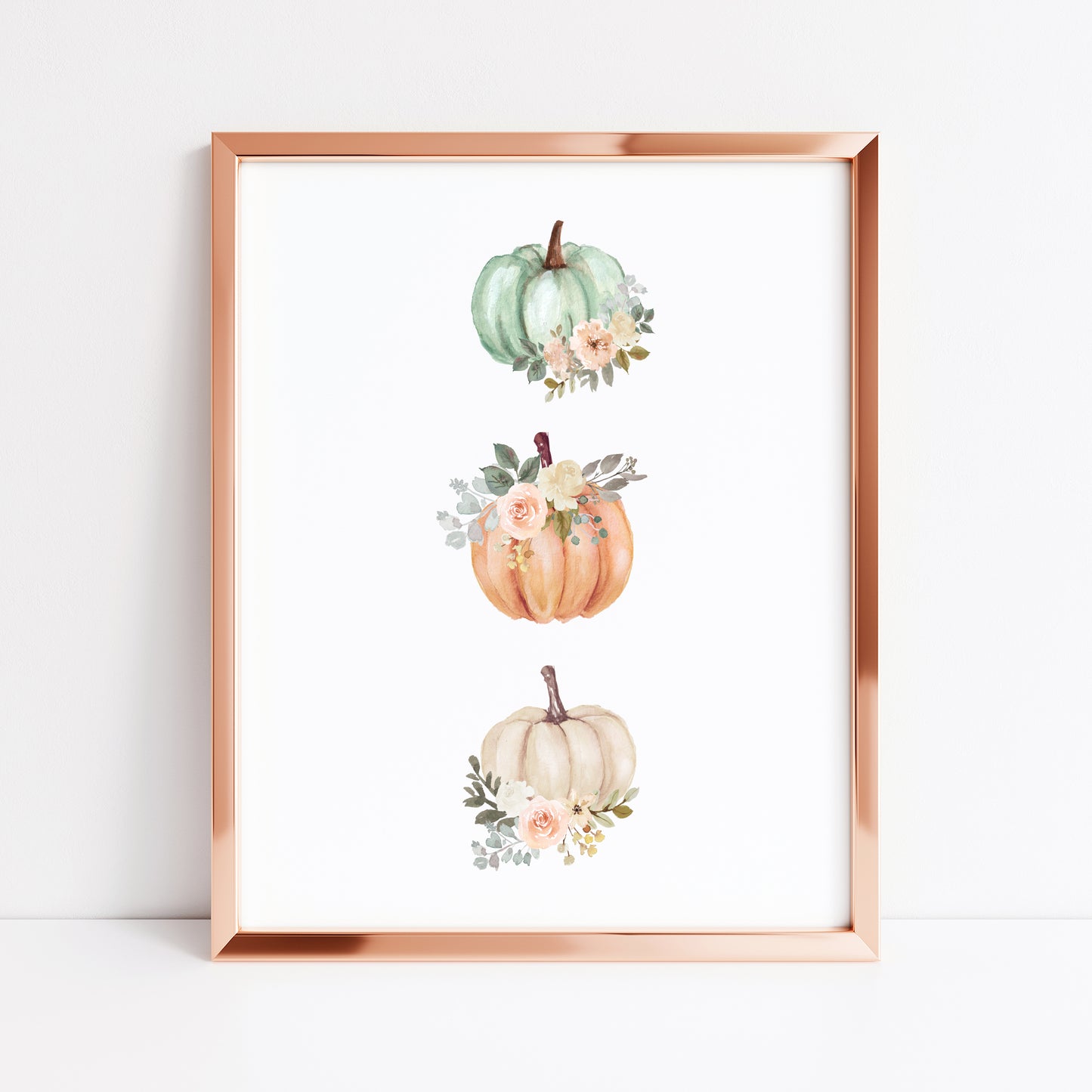 Autumn floral pumpkin trio set illustration fall seasonal pumpkins unframed wall art poster print