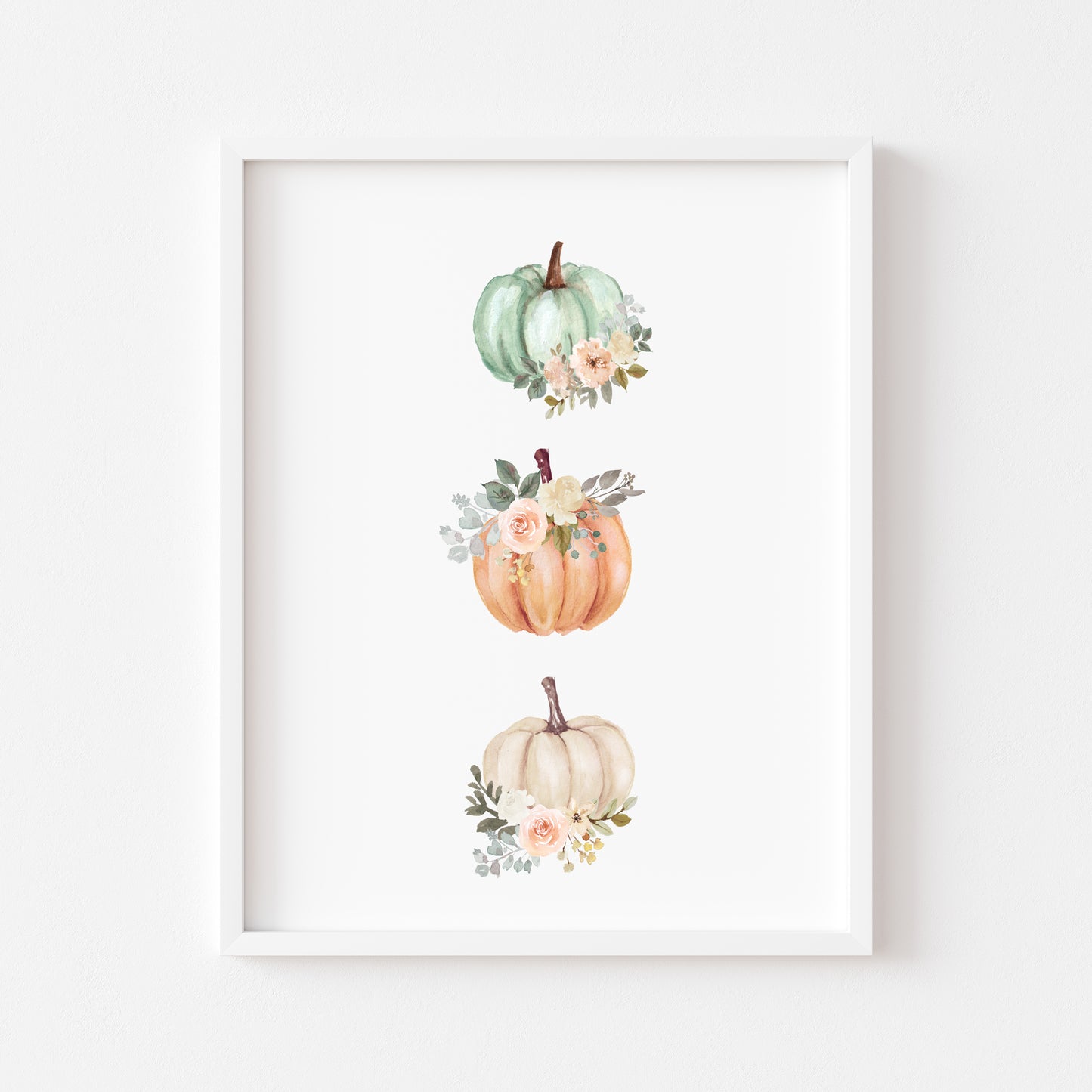 Autumn floral pumpkin trio set illustration fall seasonal pumpkins unframed wall art poster print