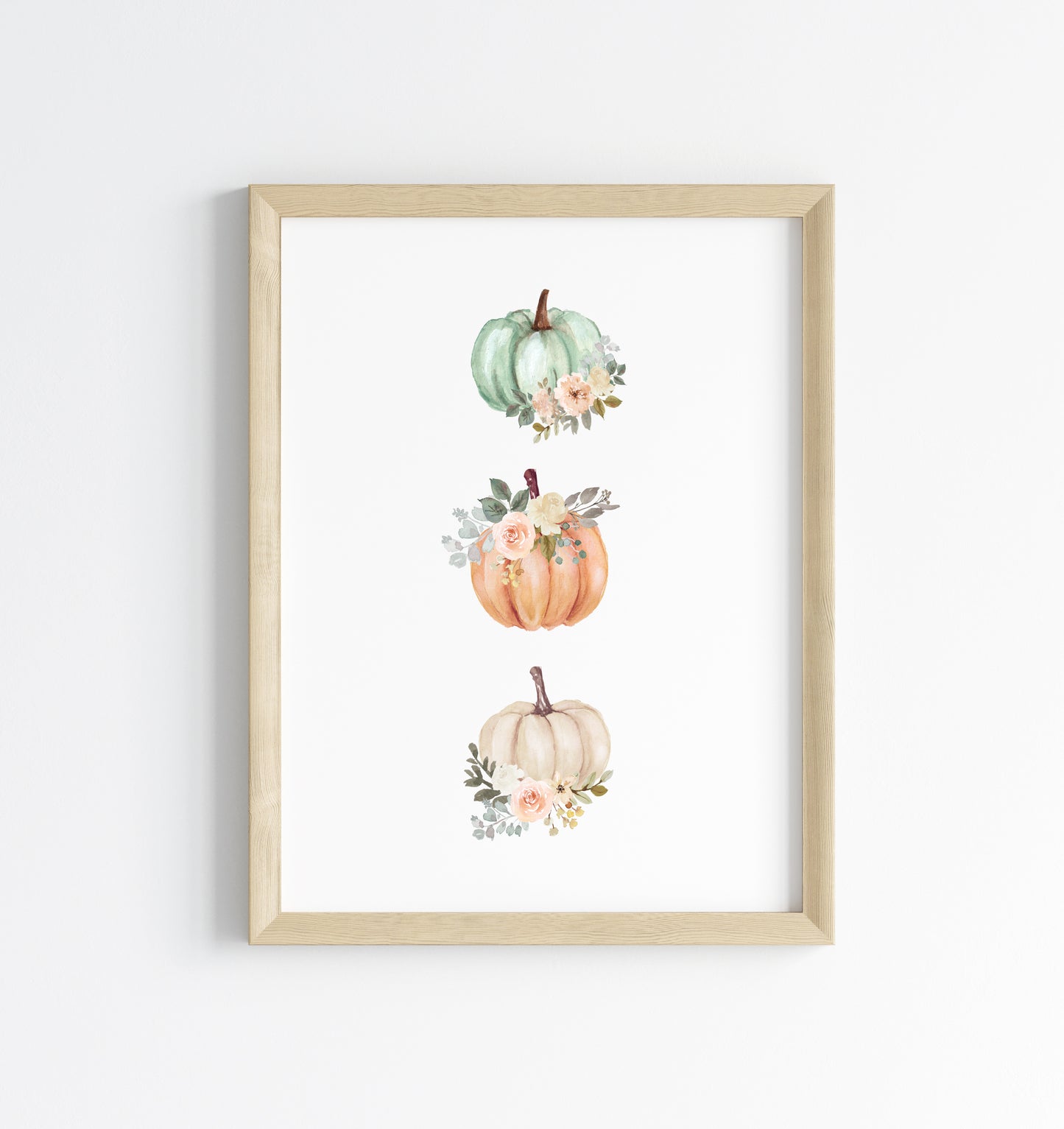 Autumn floral pumpkin trio set illustration fall seasonal pumpkins unframed wall art poster print