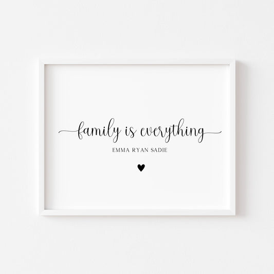 Family is everything personalised names with heart family home unframed wall art poster print