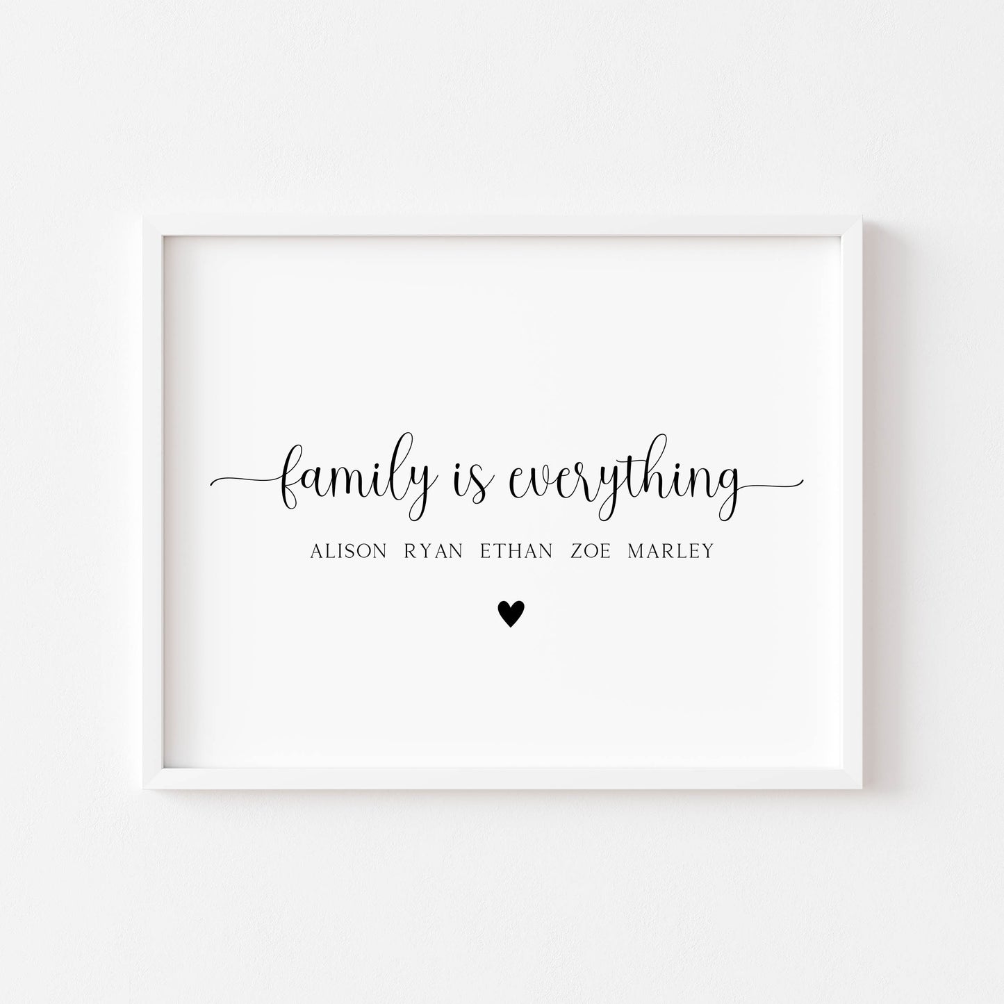 Family is everything personalised names with heart family home unframed wall art poster print
