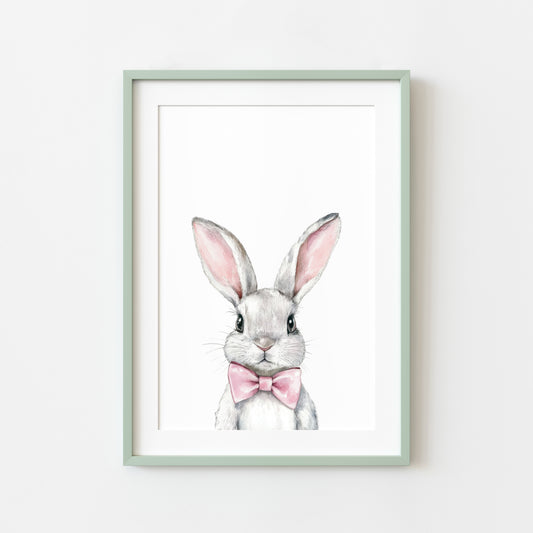 Spring Easter Bunny rabbit pink bow nursery seasonal spring home bedroom unframed wall art poster print, spring accessories, spring art
