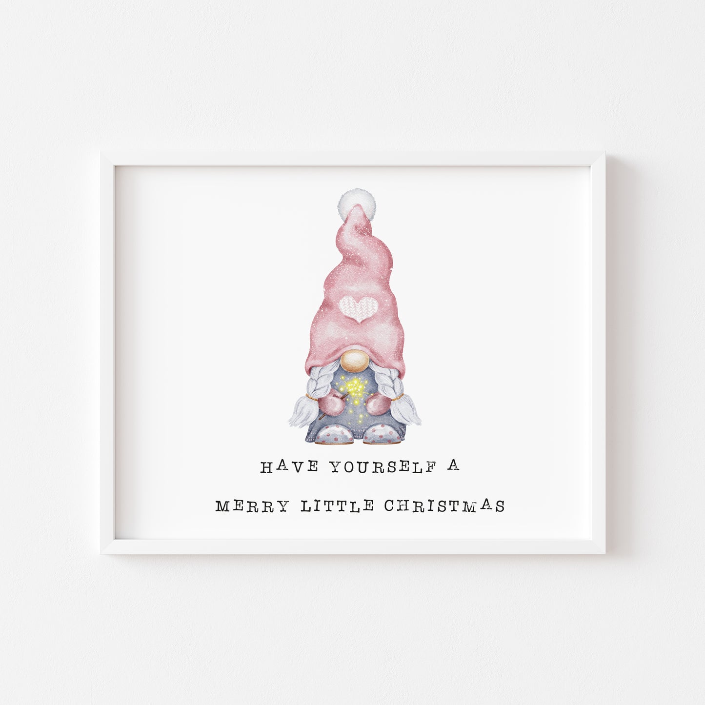Have yourself a merry little Christmas watercolour gnome, gonk pink seasonal landscape unframed wall art poster print