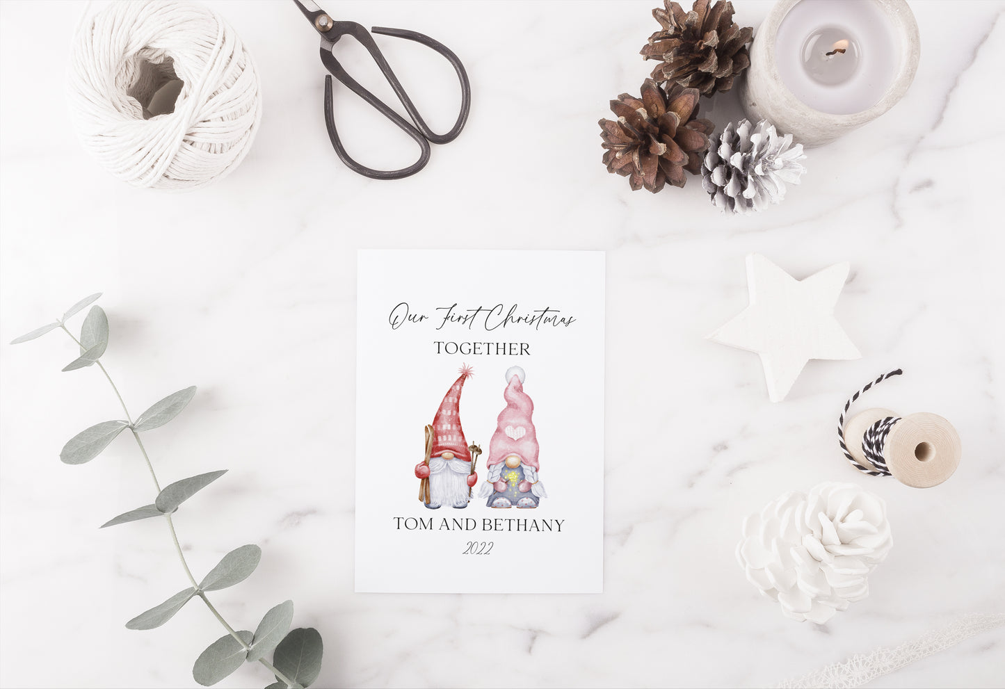 Our first Christmas together watercolour gnome/gonk xmas illustration seasonal wall art poster print