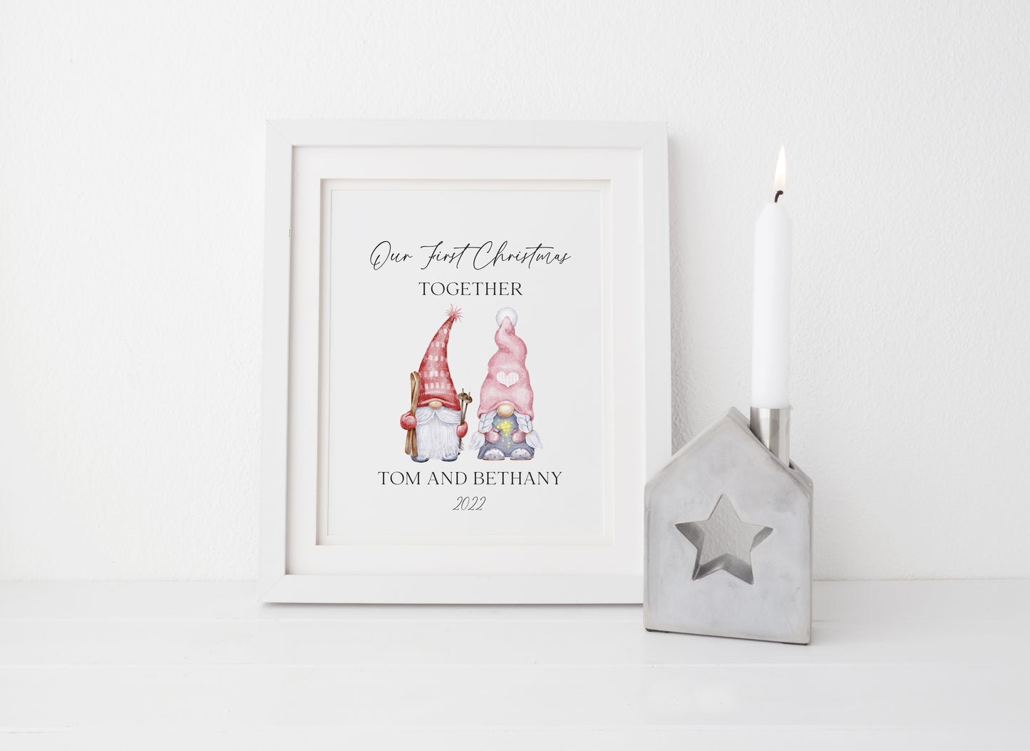Our first Christmas together watercolour gnome/gonk xmas illustration seasonal wall art poster print