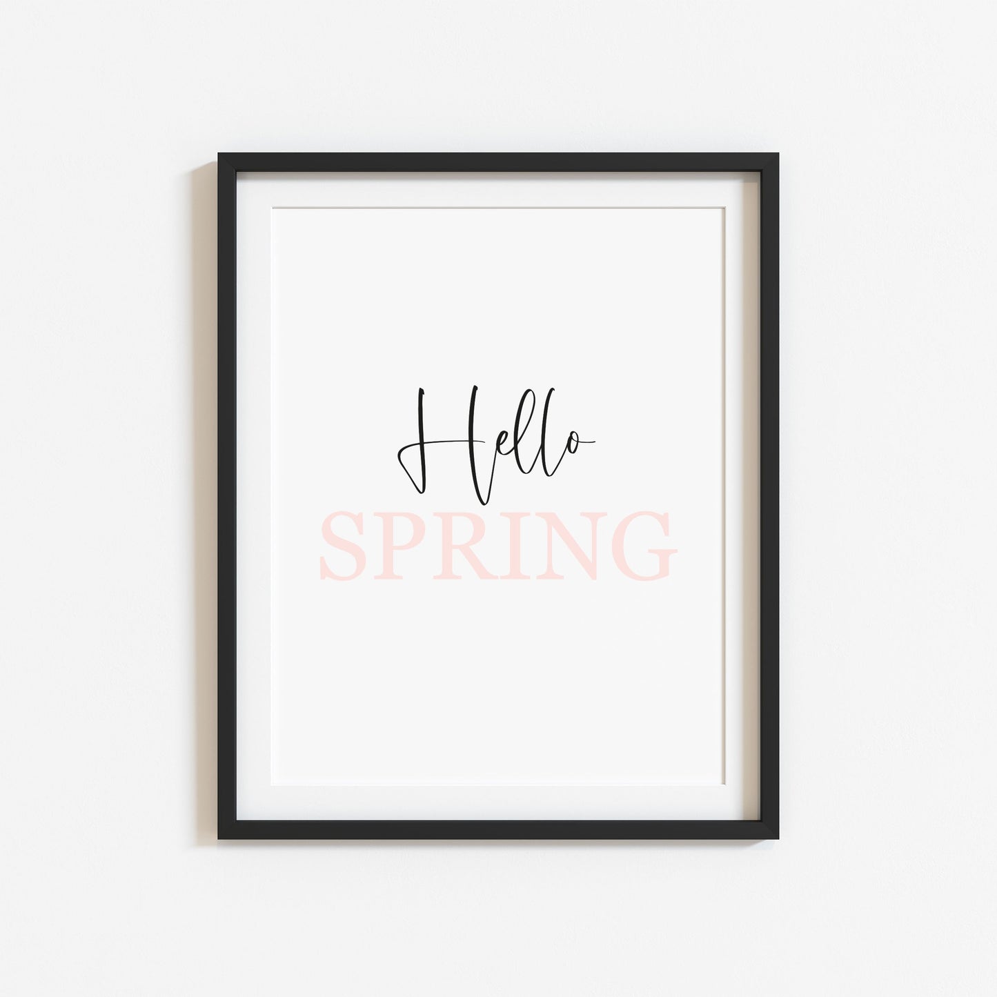 Hello Spring, pink & black spring seasonal unframed wall art poster print