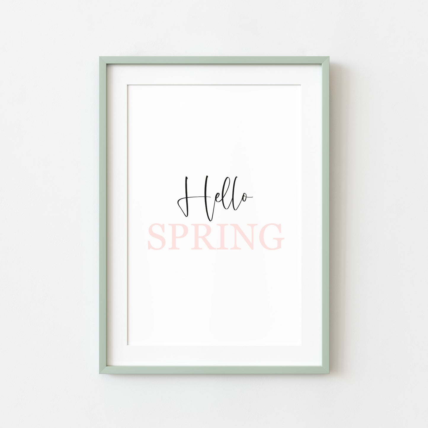 Hello Spring, pink & black spring seasonal unframed wall art poster print