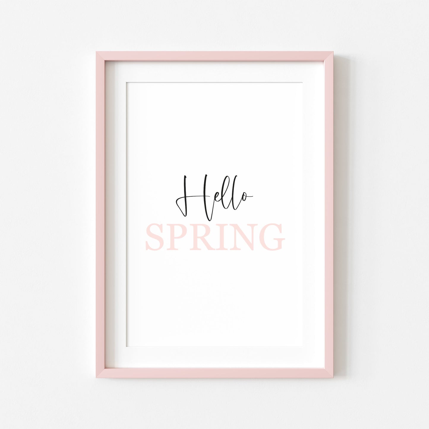 Hello Spring, pink & black spring seasonal unframed wall art poster print