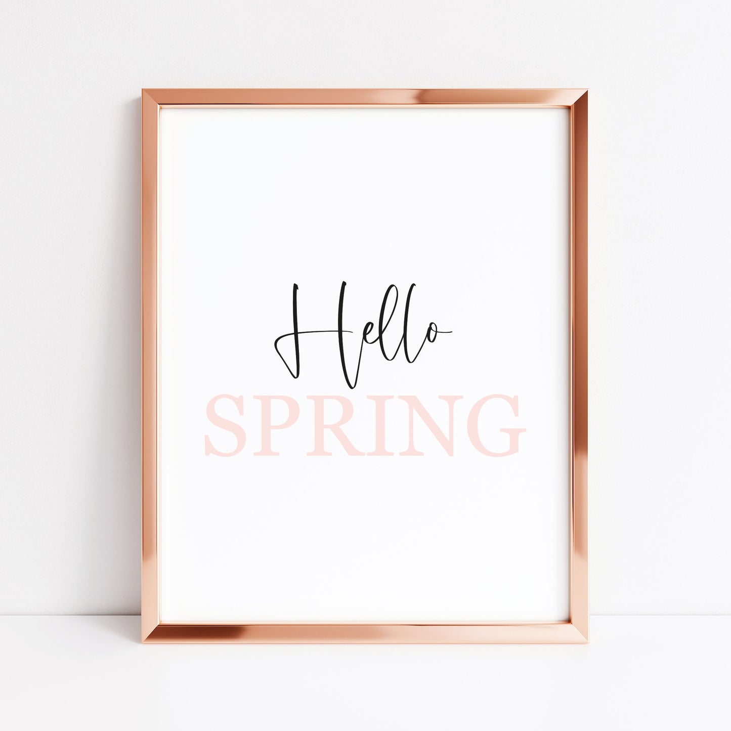 Hello Spring, pink & black spring seasonal unframed wall art poster print