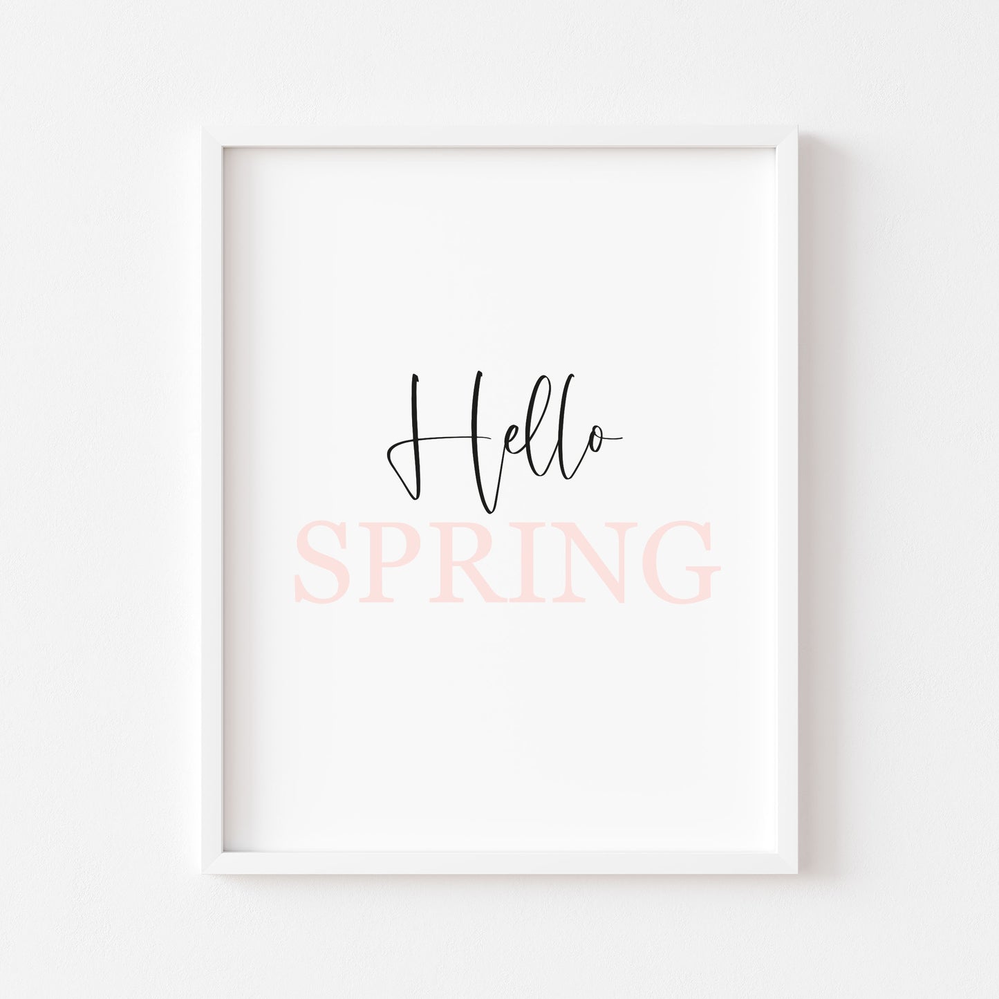 Hello Spring, pink & black spring seasonal unframed wall art poster print