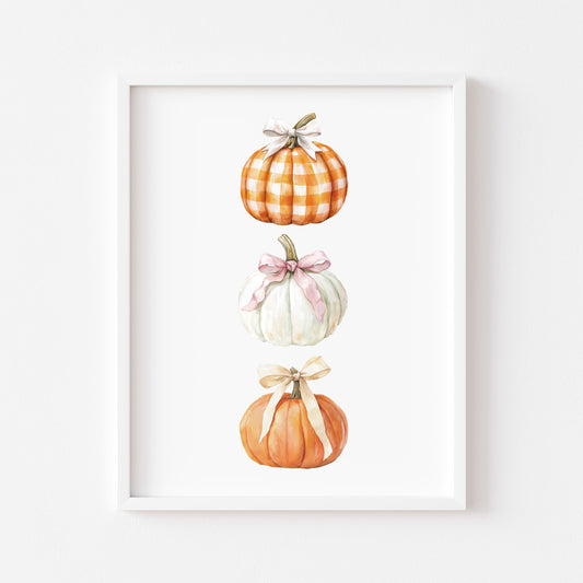 Pumpkin print, Shabby chic, Coquette, Grand millennial watercolour style pink orange fall art (unframed)