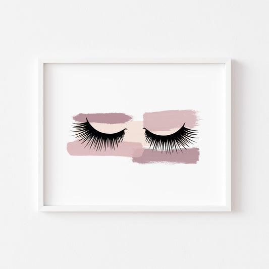 Pink smudge watercolour eyelashes portrait or landscape fashion bedroom unframed wall art poster print