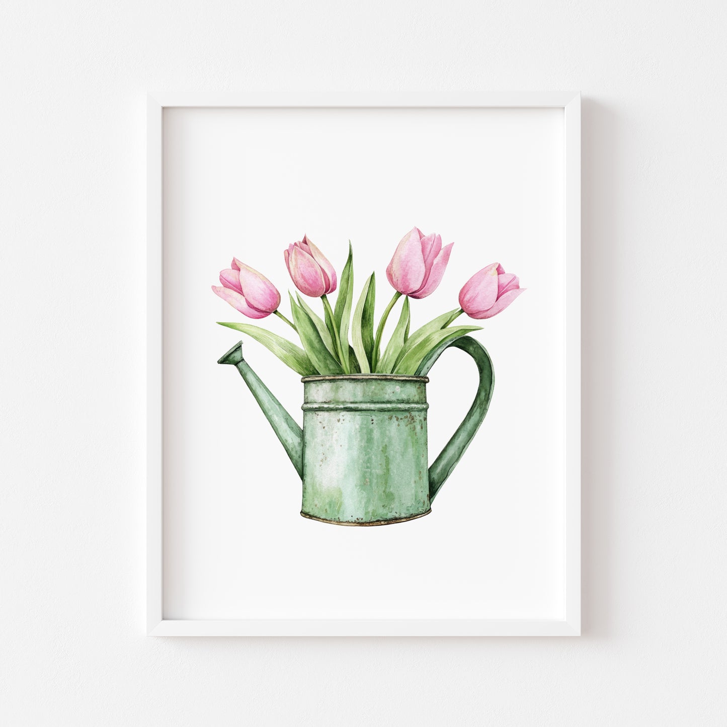 Spring print, green & pink tulips watercolour spring seasonal home bedroom unframed wall art poster print,spring accessories, spring art