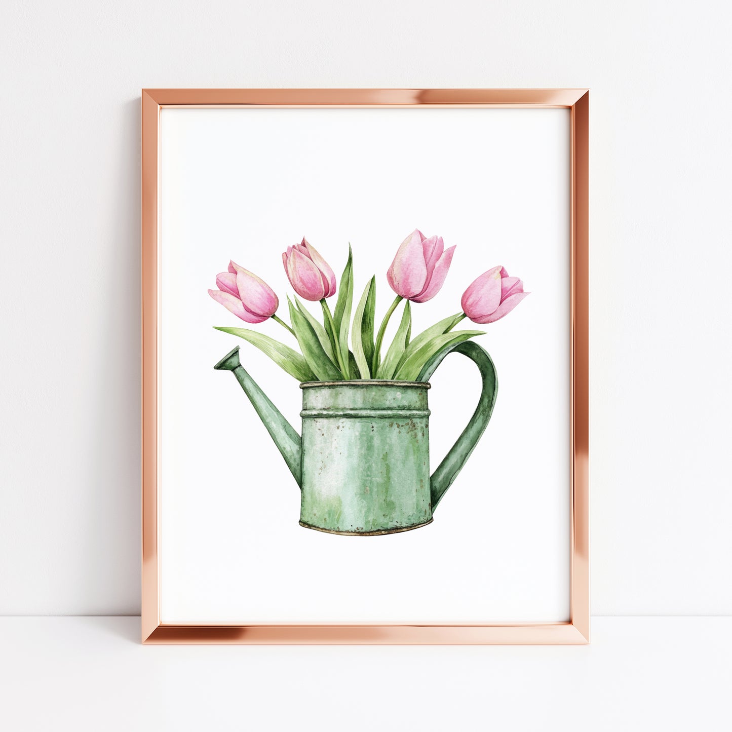Spring print, green & pink tulips watercolour spring seasonal home bedroom unframed wall art poster print,spring accessories, spring art