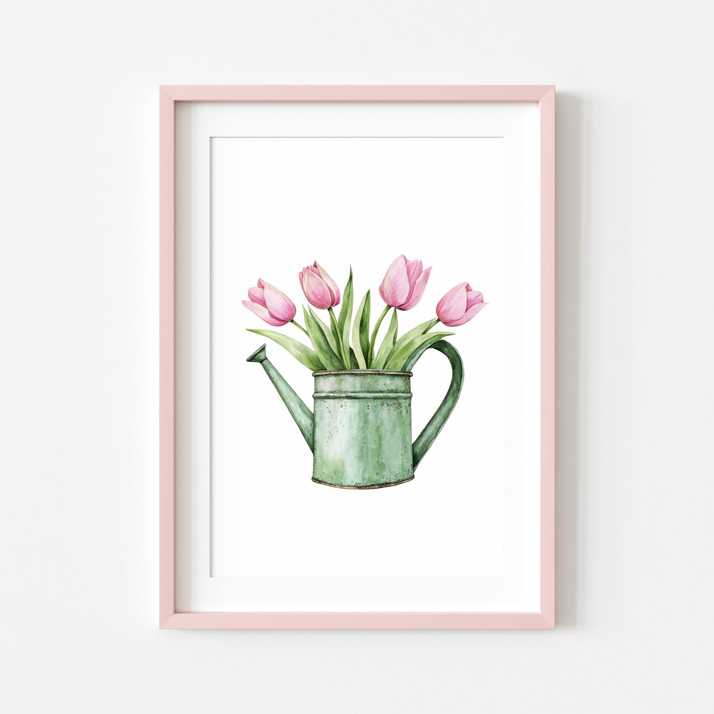 Spring print, green & pink tulips watercolour spring seasonal home bedroom unframed wall art poster print,spring accessories, spring art