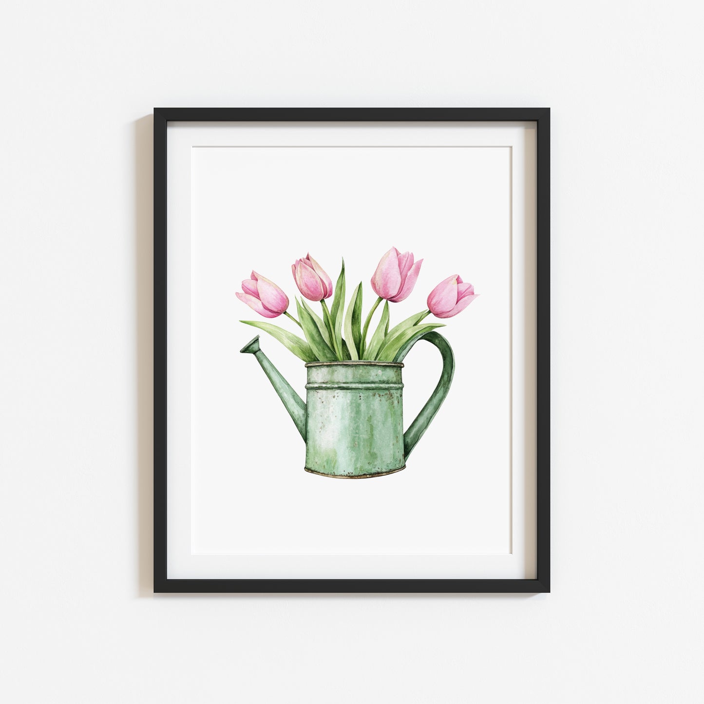 Spring print, green & pink tulips watercolour spring seasonal home bedroom unframed wall art poster print,spring accessories, spring art