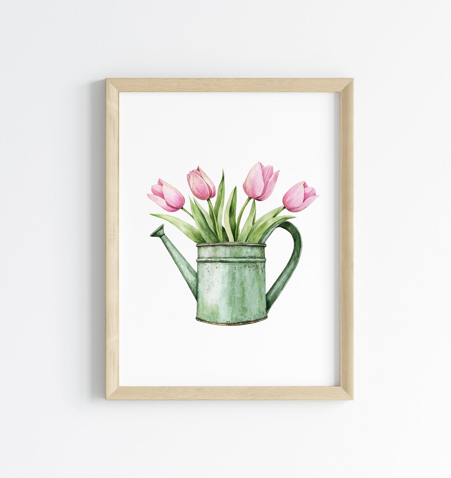 Spring print, green & pink tulips watercolour spring seasonal home bedroom unframed wall art poster print,spring accessories, spring art