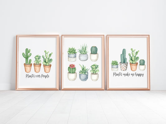 Set of 3 plant prints, plant cactus cacti plant quotes bedroom home hallway unframed wall art poster prints