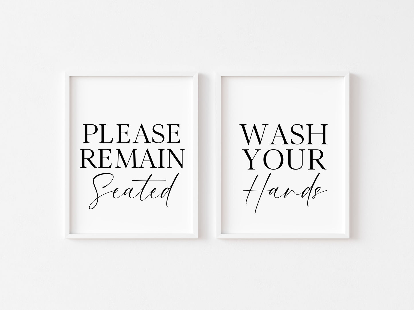 Set of 2 bathroom prints, Please remain seated, wash your hands set of bathroom unframed wall art poster prints, set of bathroom wall art