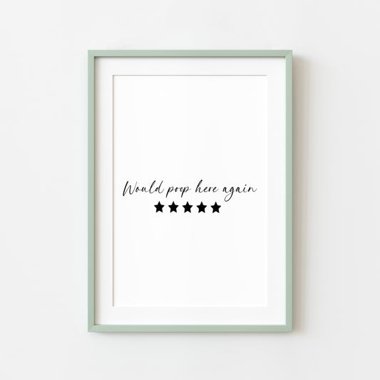 Would poop here again five stars funny bathroom toilet sign unframed wall art poster print
