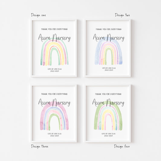 Personalised teacher thank you rainbow nursery print four designs watercolour unframed wall art poster print, art gifts for nursery teachers