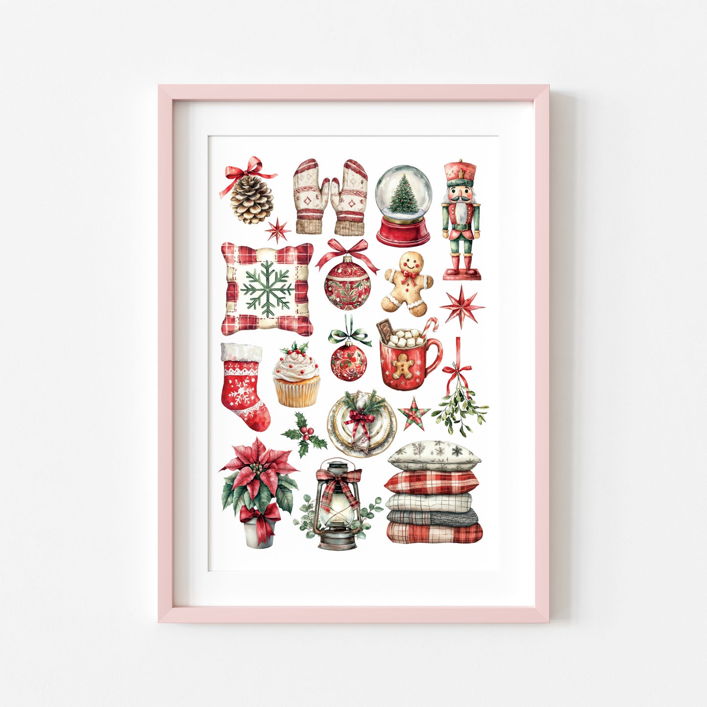 Christmas print Red Plaid vintage mood board seasonal unframed wall art poster print