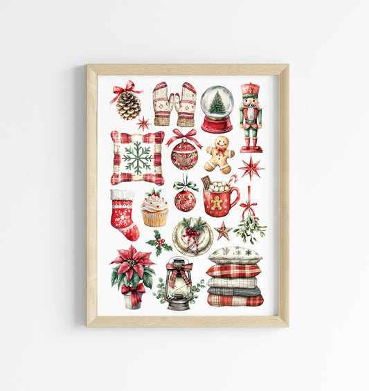 Christmas print Red Plaid vintage mood board seasonal unframed wall art poster print