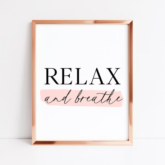 Bathroom print relax and breathe pink watercolour, bathroom wash room unframed wall art poster print, bathroom signs, bathroom accessories, bathroom pictures, art signs