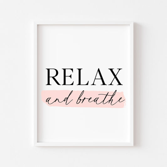 Bathroom print relax and breathe pink watercolour, bathroom wash room unframed wall art poster print, bathroom signs, bathroom accessories, bathroom pictures, art signs