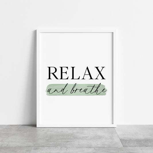 Bathroom print relax and breathe green watercolour, bathroom wash room unframed wall art poster print, bathroom signs, bathroom accessories, bathroom pictures, art signs