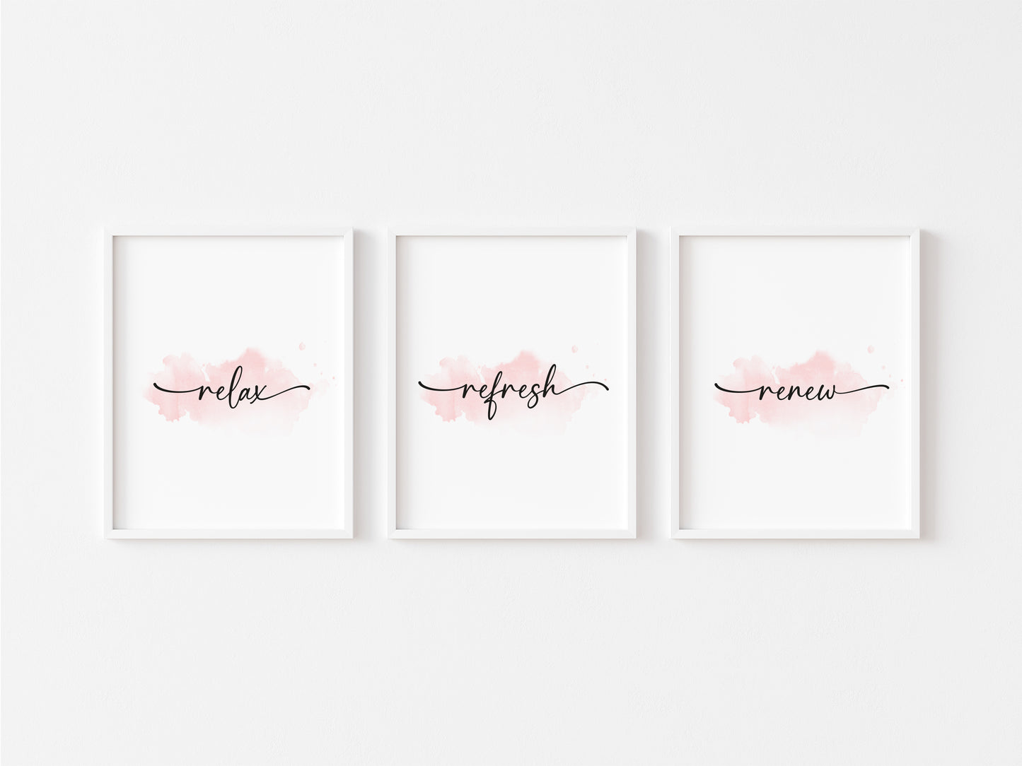 Set of 3 bathroom prints swirly pink watercolour relax refresh renew set wall art poster unframed prints