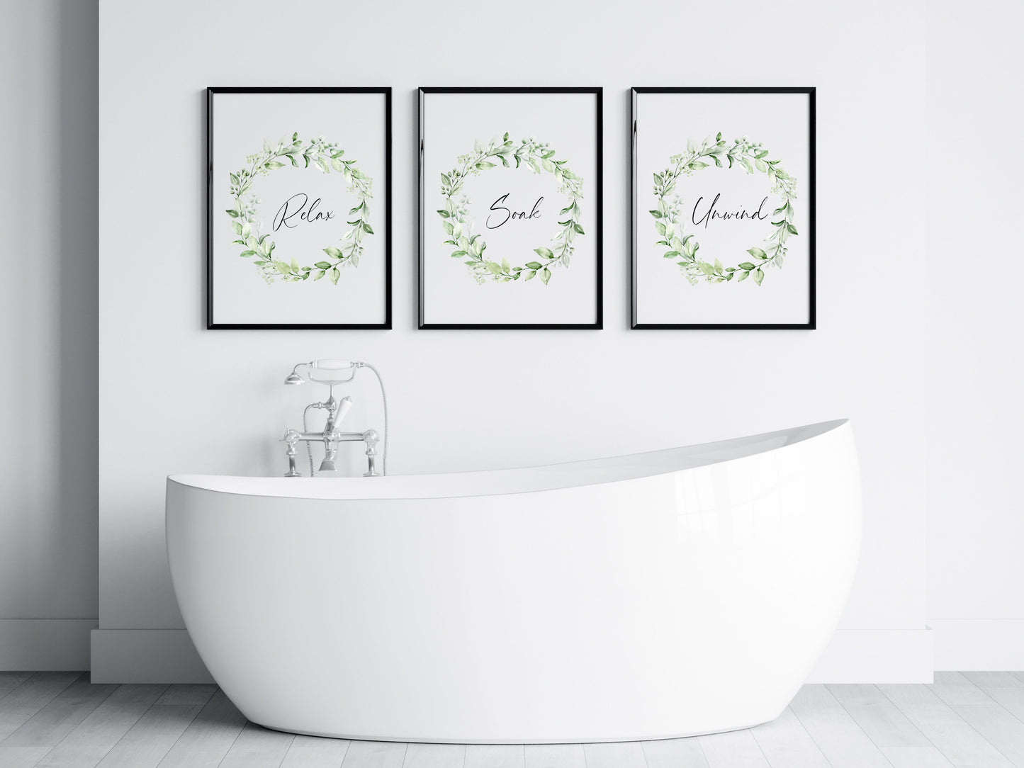 Set of 3 bathroom prints relax soak unwind eucalyptus plant wreath set wall art poster unframed prints