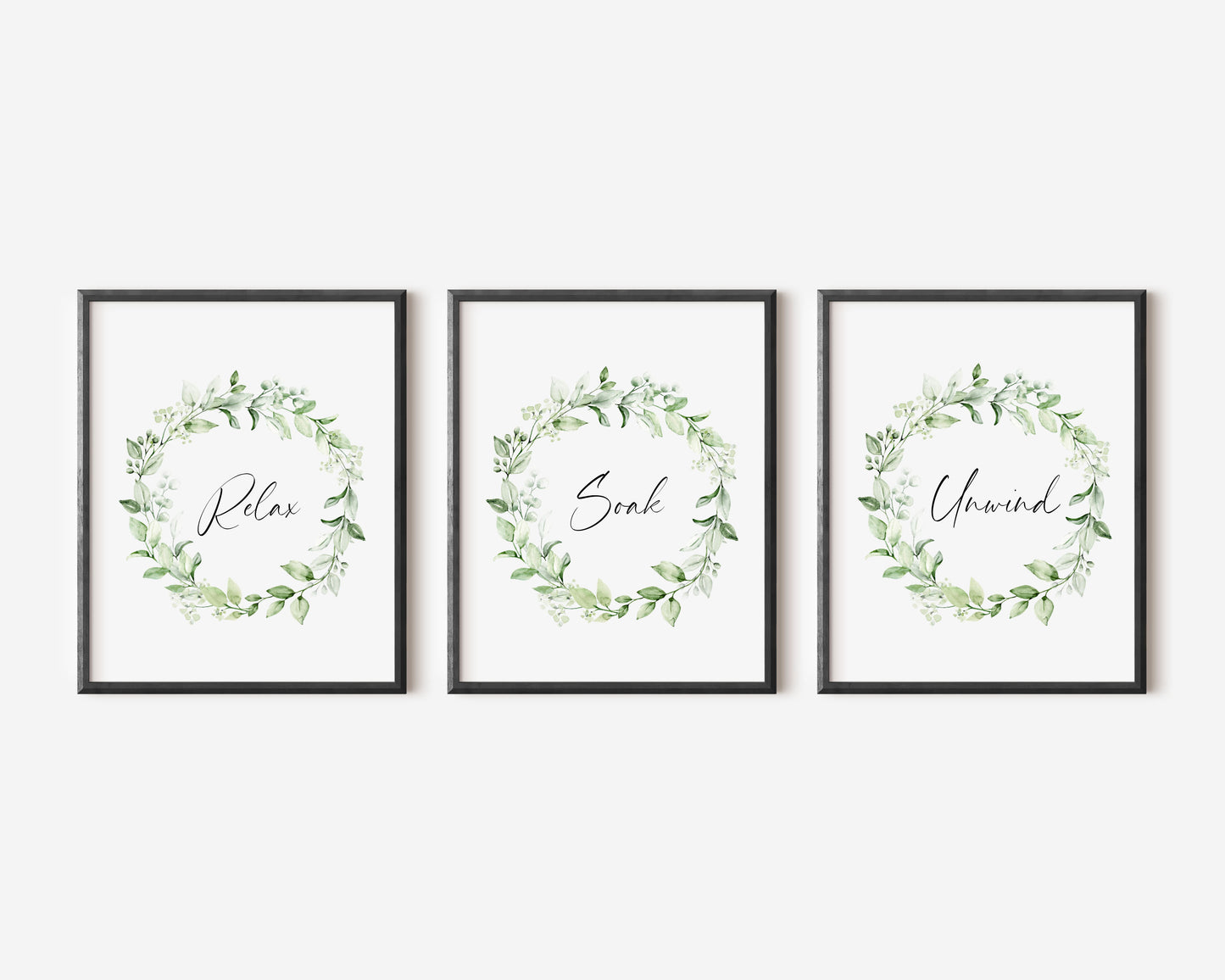 Set of 3 bathroom prints relax soak unwind eucalyptus plant wreath set wall art poster unframed prints