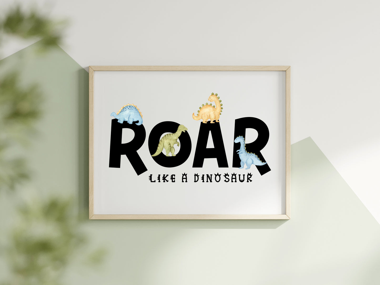 Roar Black dinosaur blue and green boys girls dinosaur watercolour bedroom unframed wall art poster print