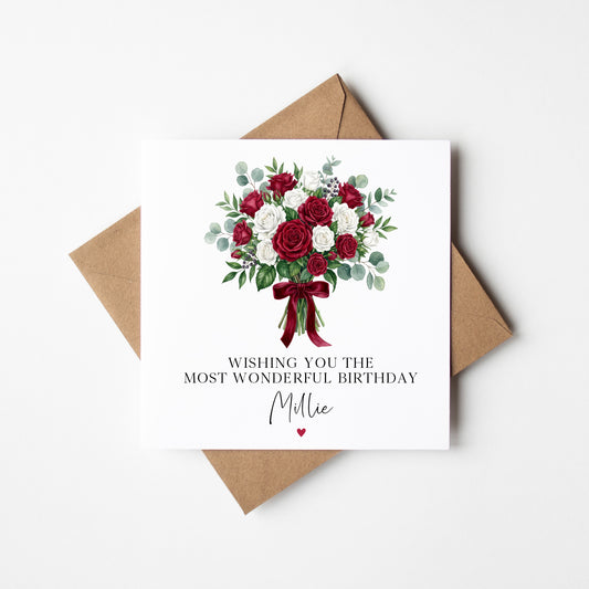 Personalised Roses Birthday Card for women, Mum, Daughter, friends (Envelope Included)