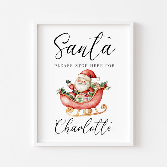 Santa please stop here for kids Christmas red seasonal unframed wall art poster print