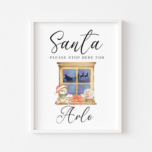 Santa please stop here for kids Christmas red xmas eve unframed wall art poster print